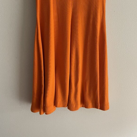 Zara Women S Orange Ribbed Sporty Sleeveless V-Neck Lapel Collar Skater Dress - Picture 4 of 9